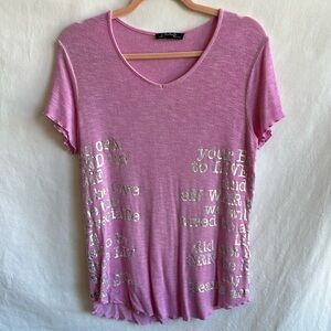 Charlie B pink short sleeve message tee, size L